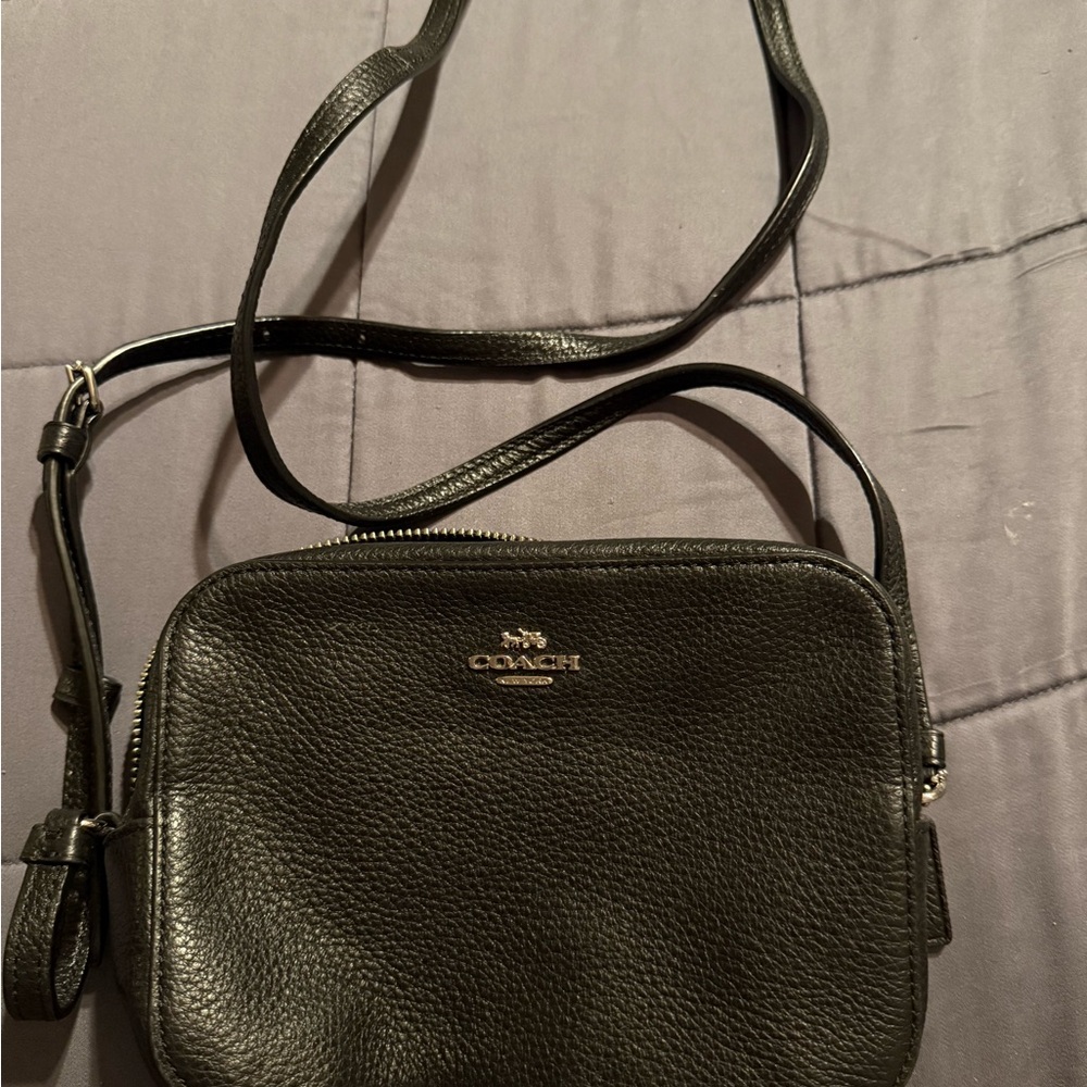 Coach Black Leather Crossbody Bag with Gold Hardware